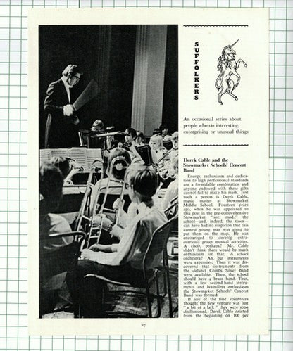 Derek Cable Stowmarket Middle School Concert Band  - 1974 Article / Print