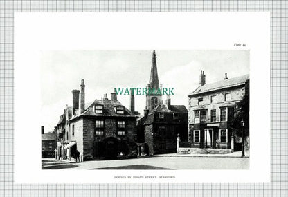 (6585) Broad St Stamford / Running Horses Mickleham Surrey Dbl/Sided Book Print