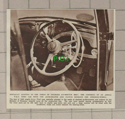 C2138) Adapted Ford Anglia Controls Disabled Ex Service Men - 1948 Paper Cutting