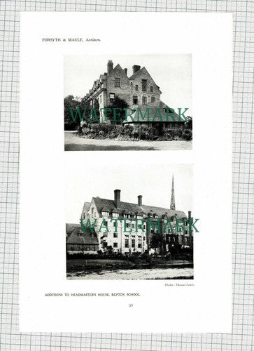 Repton School Forsyth & Maule Architects  - 1911 Print / Cutting
