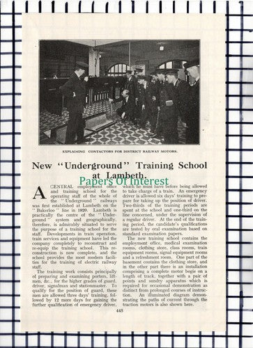 C5272) Underground Railways Training School Lambeth  - 1930 Article