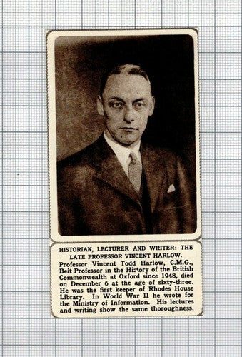Professor Vincent Todd Harlow Rhodes House Library Obituary -1961 Small Clipping