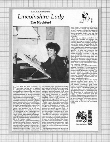 Eve Mockford Lincolnshire Fashion Designer - 1987 Article / Print