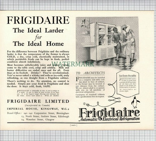 X1733) PINCHIN JOHNSON & Co / Frigidaire Advert - 1927 Cutting