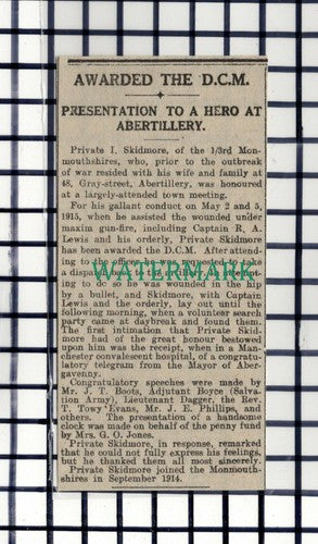 C7179) Private I Skidmore 1/3rd Monmouthshire Abertillery Wales -  1916 Cutting