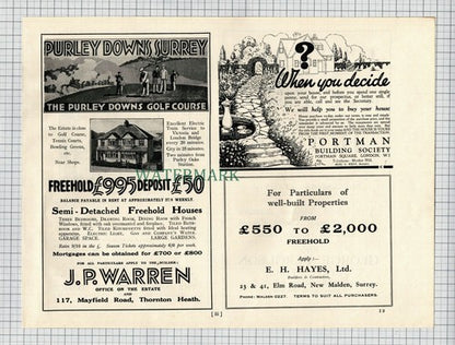 (X1725) Ifield Estate Sussex  / Purley Downs Golf Course JP Warren- 1927 Cutting