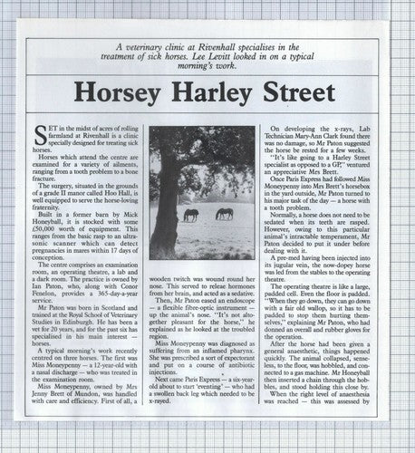 (5575) Rivenhall Horse Surgery Hoo Hall Mick Honeyball Ian Paton - 1987 Clip
