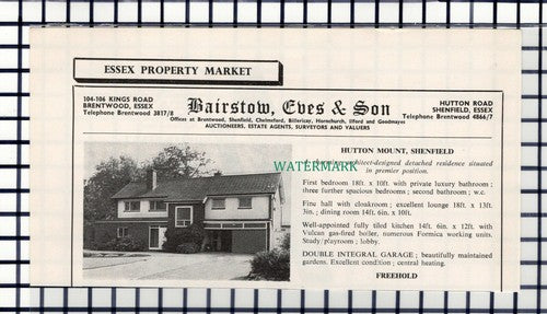 C6649) Hutton Mount Shenfield Essex House Sale Advert - c.1964 Cutting