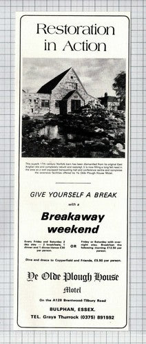 Ye Olde Plough House Motel Bulphan Essex Advert - 1979 Cutting