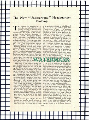 Underground Headquarters Building St James's Park Station  - 1930 Article