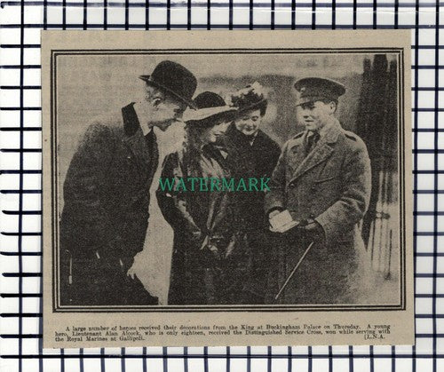 C7194) Lt Alan Alcock Royal Marines Gallipoli World War One   - 1916 Cutting
