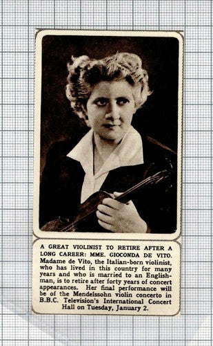 Madame Gioconda De Vito Violinist  Retires -   1961 Small News Cutting