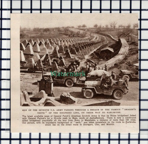 C6298) Seventh US Army Siegfried Line World War 2 - 1945 Cutting