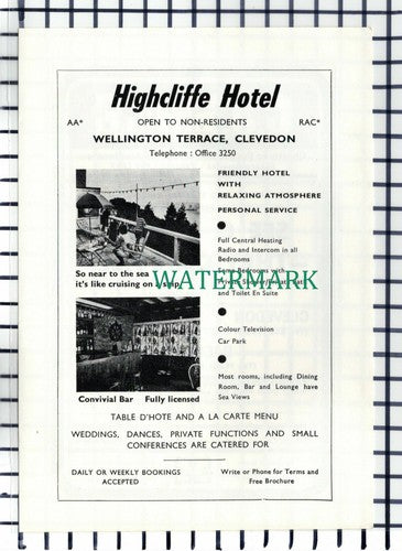 C6846) Highcliffe Hotel Wellington Terrace Clevedon Advert - 1975 Cutting