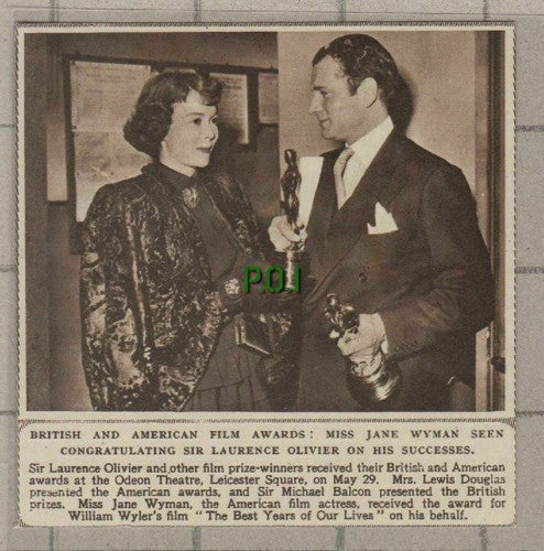 (C494) Miss Jane Wyman Sir Laurence Olivier Film Award Odeon    - 1949 Cutting
