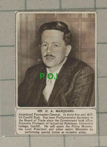 C2494) Mr H A Marquand Paymaster General Cardiff East MP - 1947 Clip