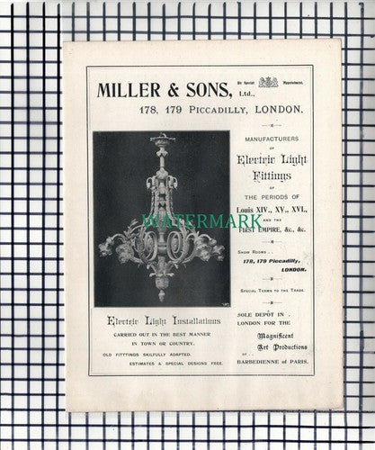 Miller & Sons Electric Light Manufacturers London / Graham & Banks - 1901 Advert