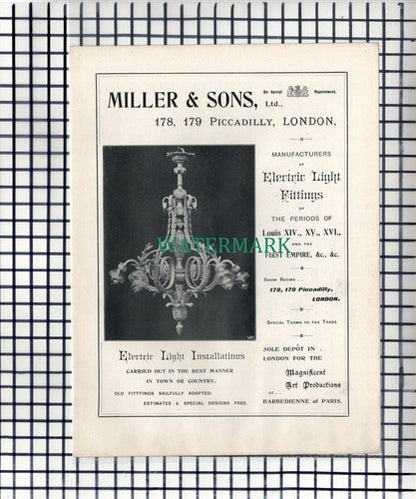 Miller & Sons Electric Light Manufacturers London / Graham & Banks - 1901 Advert