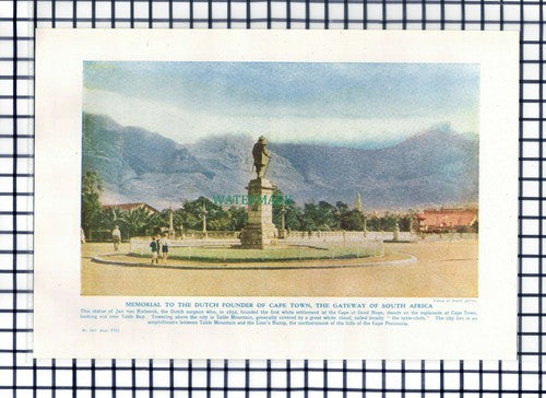 Jan van Riebeeck  Memorial Cape Town Africa - 1950s Book Print