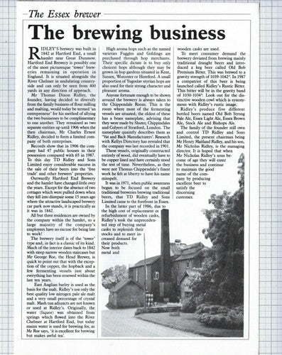 (5832) Ridley's Brewery Hartford End Great Dunmow George Roe - 1987 Article