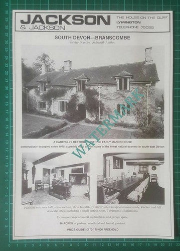 (200) Branscombe Devon Manor House Sale Advert - 1981 Cutting