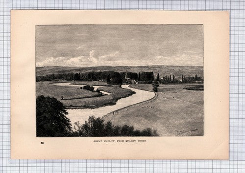 (6314) Great Marlow From Quarry Woods  - 1895 Antique Book Print