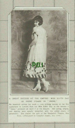 Miss Edith Day As Irene O'Dare Empire Theatre London  - 1920 Small News Cutting