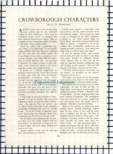 (6757) Crowborough Characters Sussex Jackie Lambert Sivers Smalley  1952 Article