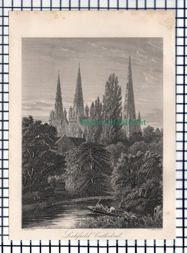 (6398) Lichfield Cathedral -  1891 Antique Print