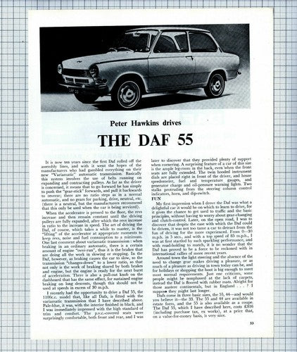 (6230) The Daf 55 REVIEW Peter Hawkins  - c.1968 Article