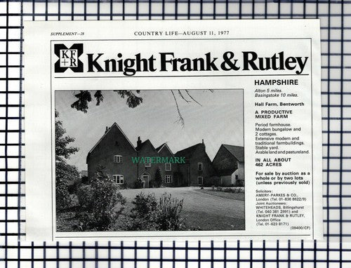 (6726) Hall Farm Bentworth Hampshire Sale Advert -1977 Cutting