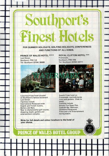 C7149) Craigie-Lea Hotel Southport / Royal Clifton Prince Of Wales -1979 Advert