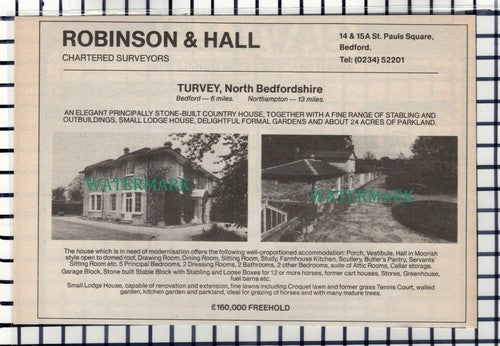 C6663) Turvey Bedfordshire House Sale Advert  - 1982 Cutting