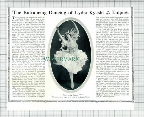 (6883) Lydia Kyasht Ballet Dancer Empire Theatre Madame Ragosin - 1913 Cutting