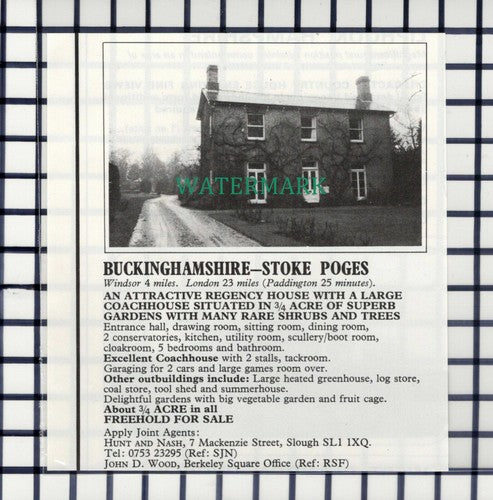 C7336) Stoke Poges Buckinghamshire House Sale Advert - 1978 Cutting