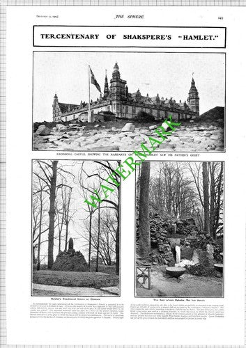 William Shakespeare Hamlet Elsinore Memorial Kronberg Castle  - 1903 News Page
