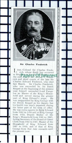 C6000) Lt Col Sir Charles Frederick Obituary - 1914 Cutting