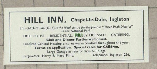 (C579) Hill Inn Chapel le Dale Ingleton Harry & Mary Flint - c.1960s Cutting