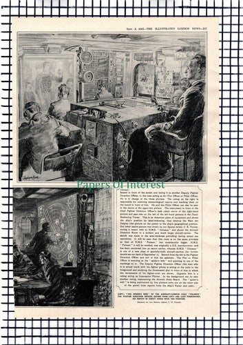 HMS PURSUER Ship  Lt Stephen Bone COLOSSUS Direction Rooms - 1945 Article/ Print