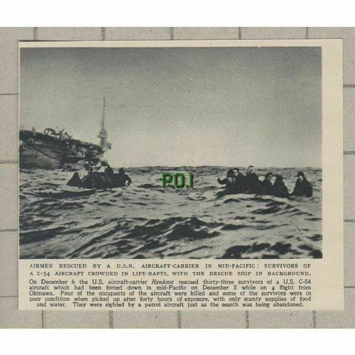 C233) US Aircraft Carrier RENDOVA Rescues C54 Airmen Okinawa - 1949