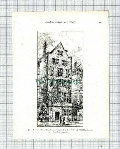 Palace Gate House Kensington / Plymouth Citadel  - 1898 Print / Cutting