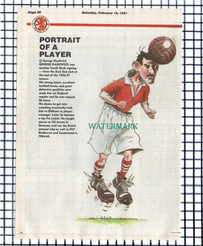 George Hardwick Middlesbrough Boro Footballer  - 1991 Cutting
