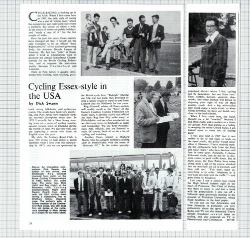 Dick Swann Century Road Club New Jersey USA Reg Grimsell  - 1974 Article