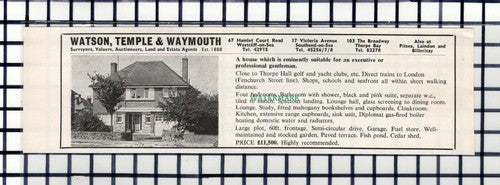 C6651) Thorpe Hall Golf Course Essex House Sale Advert - c.1964 Cutting
