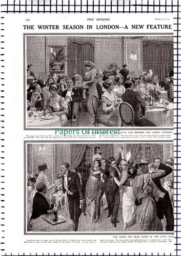 The LOTUS Club London Supper Room Mr F H Payne - 1914 Two-Part Print / Clipping