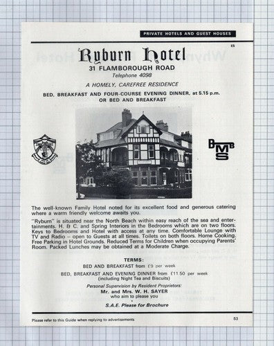 (5805) Ryburn Hotel Bridlington Sayers / Whynpoint Hotel Ralph Dexter  - 1973