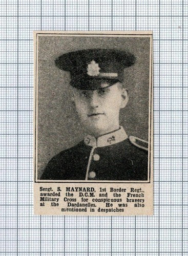Sergt S Maynard 1st Border Regiment  Dardanelles WW1  - c.1918 Small Clipping