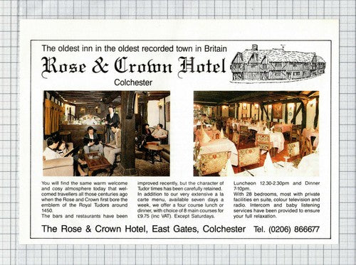 The Rose & Crown Hotel East Gates Colchester Essex -   1986 Advert