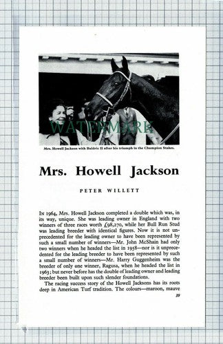C6449) Mrs Howell Jackson Bull Run Stud Farm  - 1965 Article