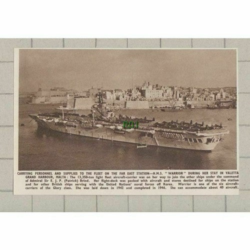 HMS Warrior Ship Valetta Grand Harbour Malta Patrick Brind  - 1951 News Cutting